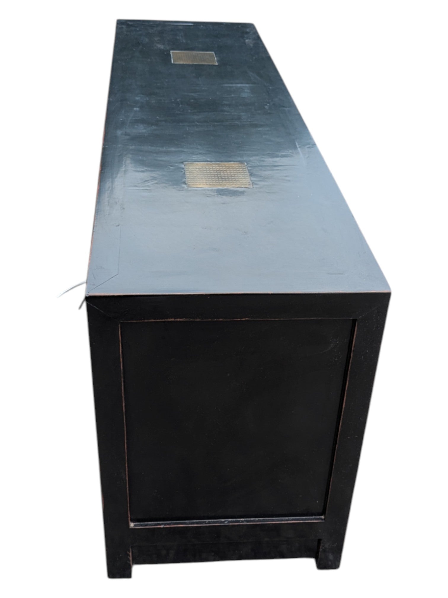 Black Lacquered Wood Credenza w/ Chinese Brass Hardware