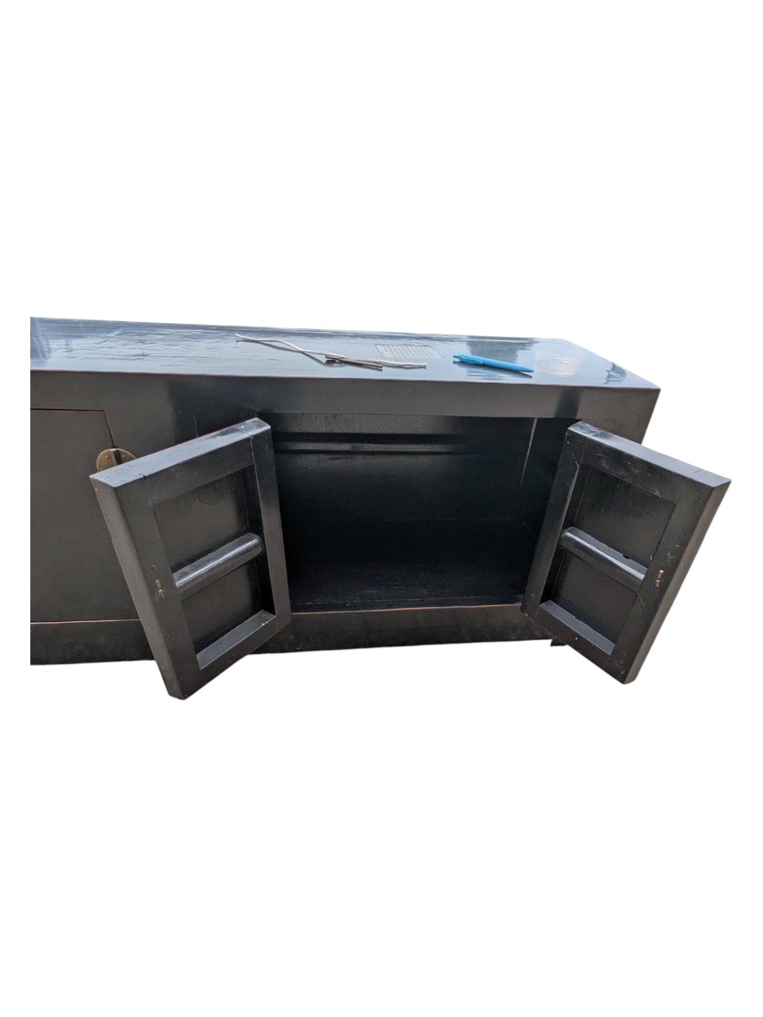 Black Lacquered Wood Credenza w/ Chinese Brass Hardware
