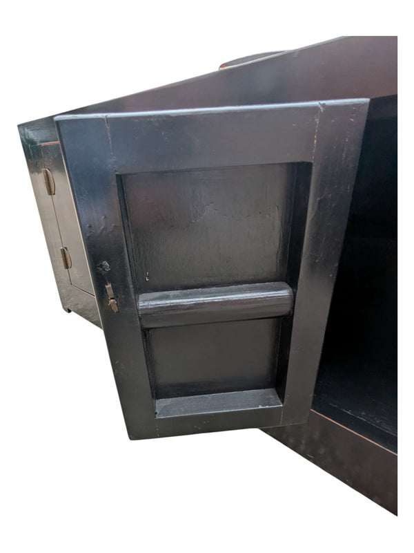 Black Lacquered Wood Credenza w/ Chinese Brass Hardware