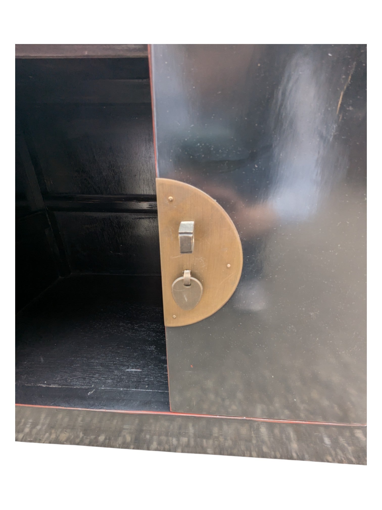 Black Lacquered Wood Credenza w/ Chinese Brass Hardware