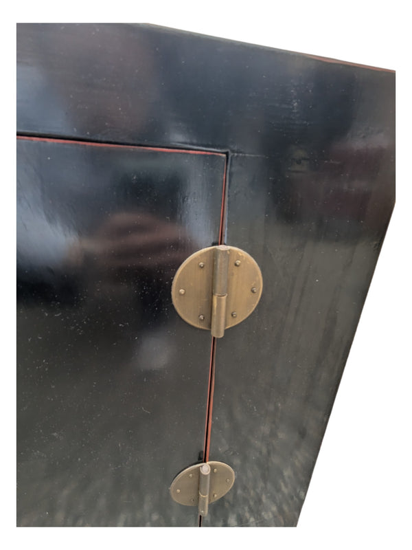 Black Lacquered Wood Credenza w/ Chinese Brass Hardware