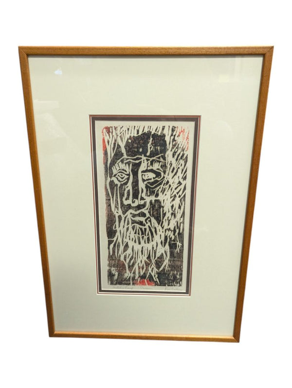 "Gassem" Linocut of an Elderly Man Painting by June Cullina