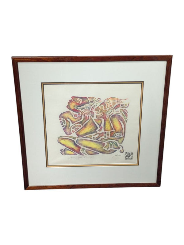 Home Glyph Palangue Rubbing Painting Print by Carlos Balam