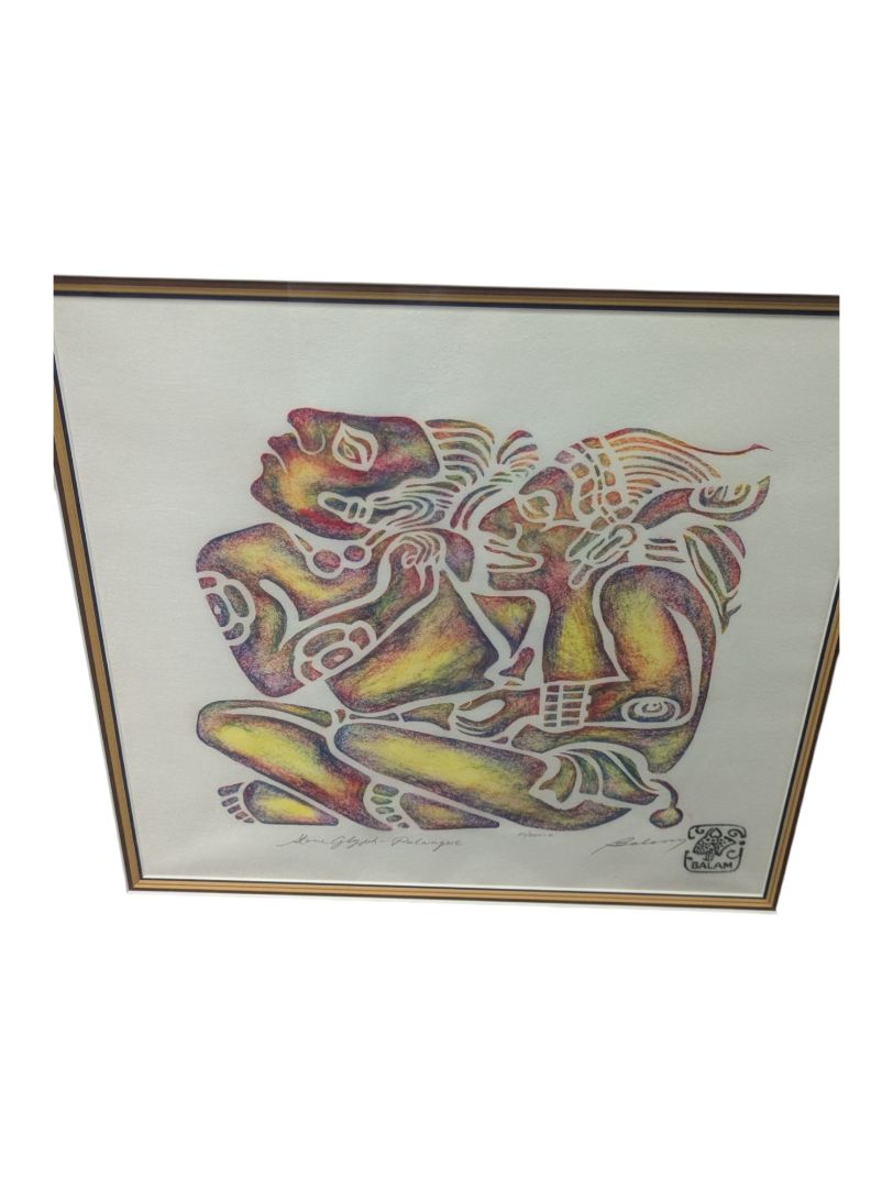 Home Glyph Palangue Rubbing Painting Print by Carlos Balam