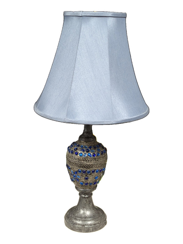 Vintage Italian Style Table Lamp Steel Stand with/ Blue Glass Pattern