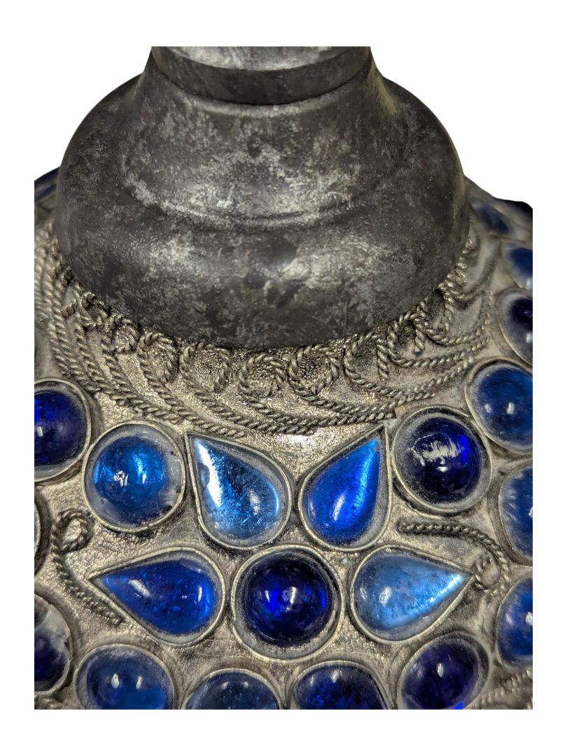 Vintage Italian Style Table Lamp Steel Stand with/ Blue Glass Pattern