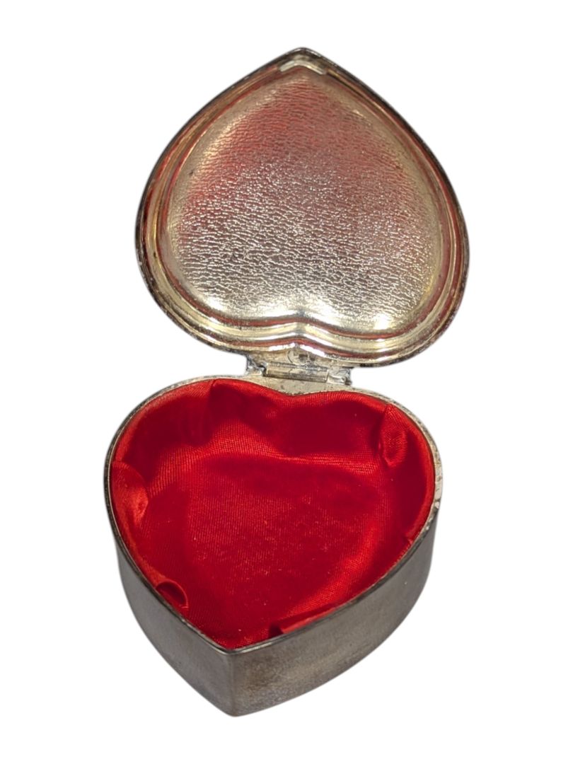Vintage Silvertone Heart Shape Jewelry Box