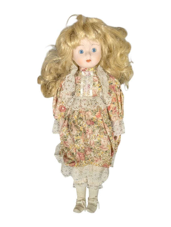 Victorian Style Porcelain Doll with Wavy Blonde Hair