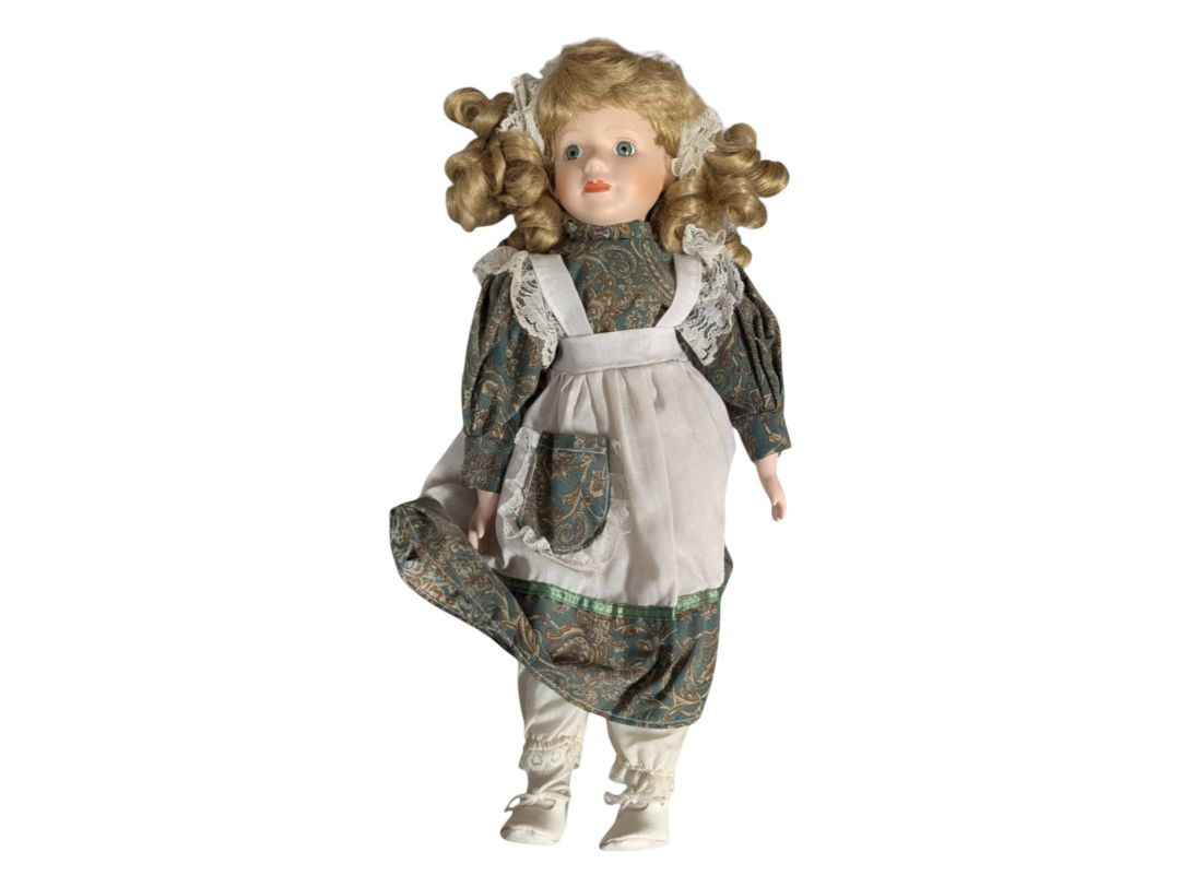 Victorian Style Porcelain Doll with Curly Blonde Hair