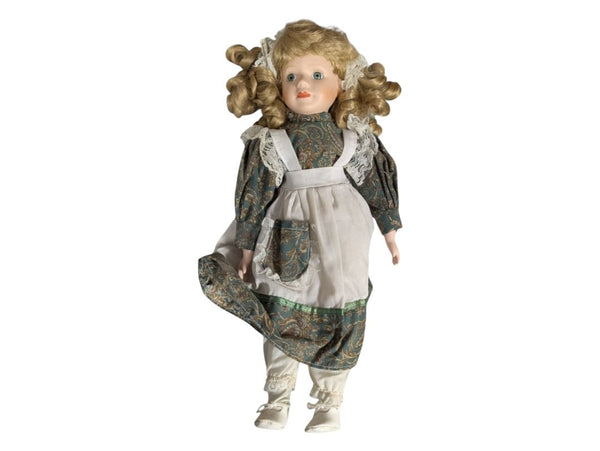 Victorian Style Porcelain Doll with Curly Blonde Hair