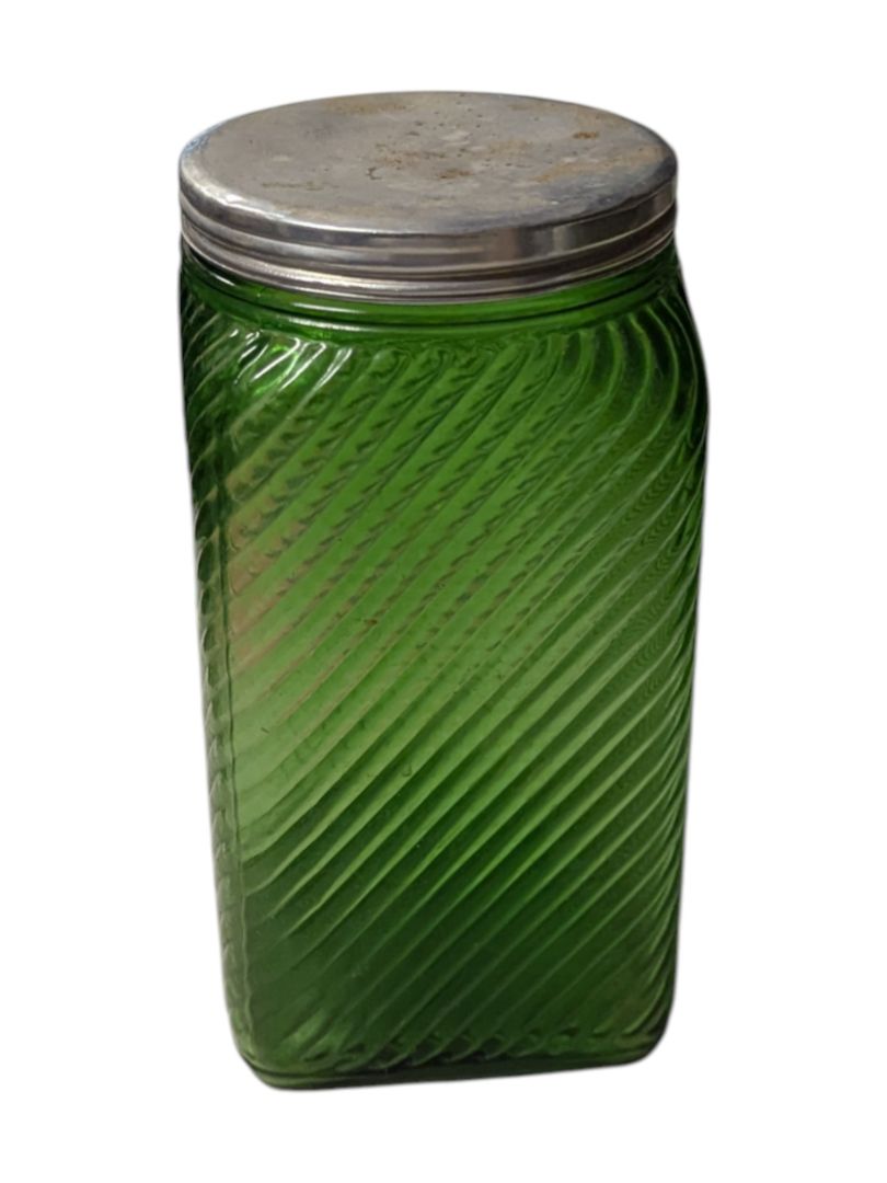 Depression Era Green Ribbed Jar
