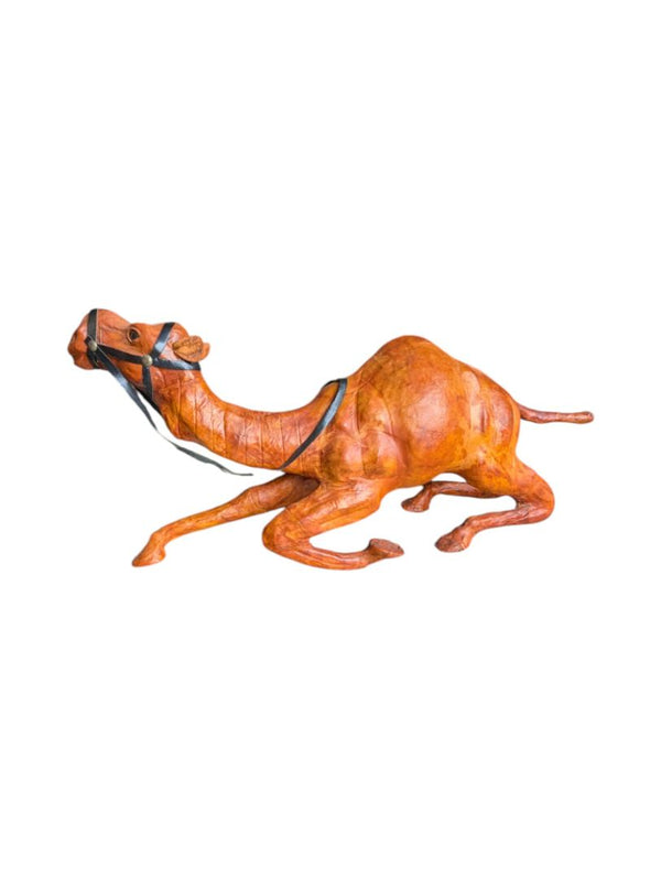 Genuine Leather Resting Camel Sculpture