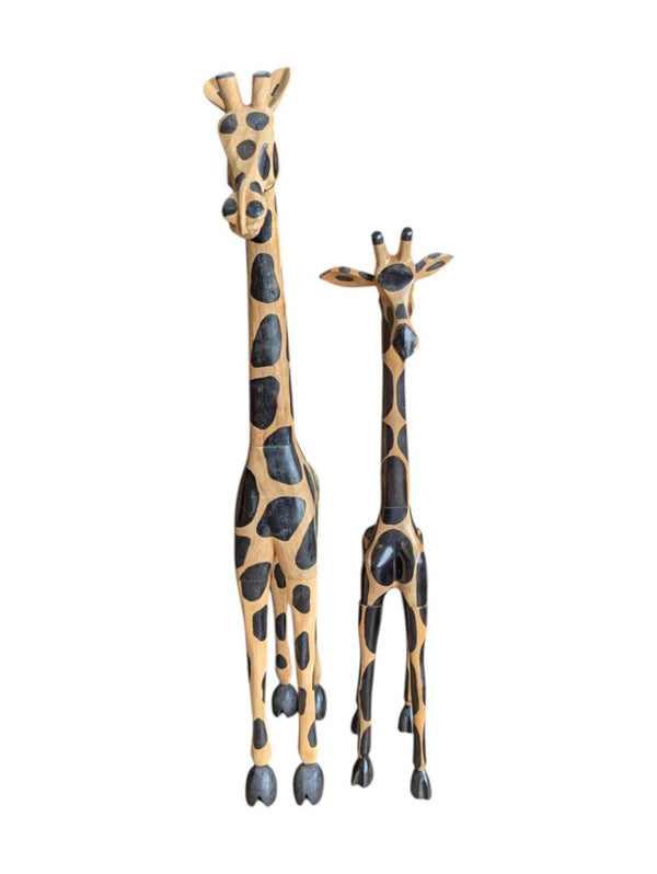 Pair of 2 Wooden Giraffe Sculptures