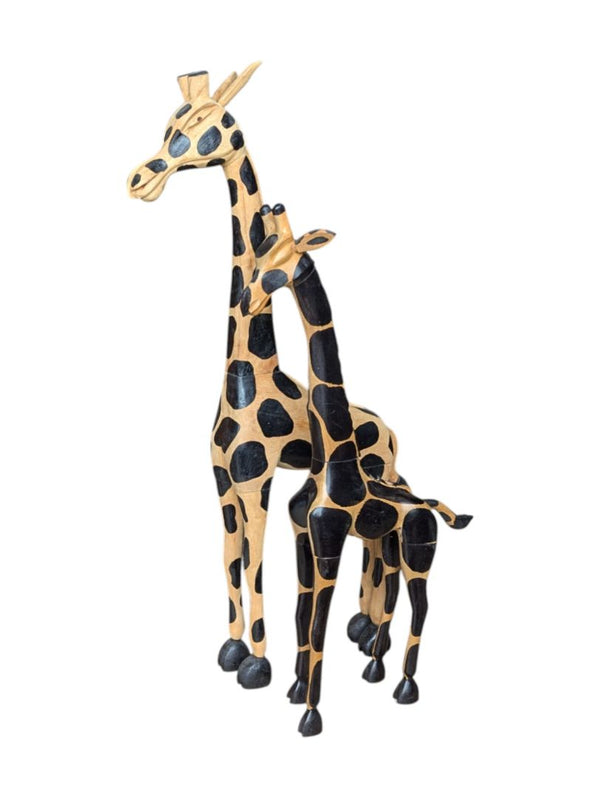 Pair of 2 Wooden Giraffe Sculptures