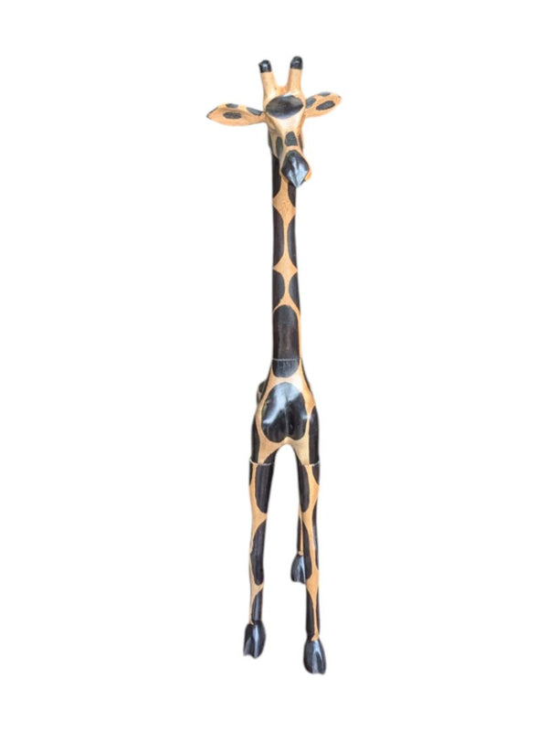 Pair of 2 Wooden Giraffe Sculptures