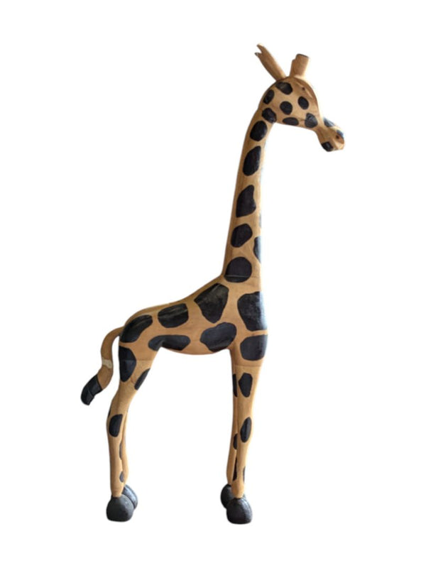 Pair of 2 Wooden Giraffe Sculptures