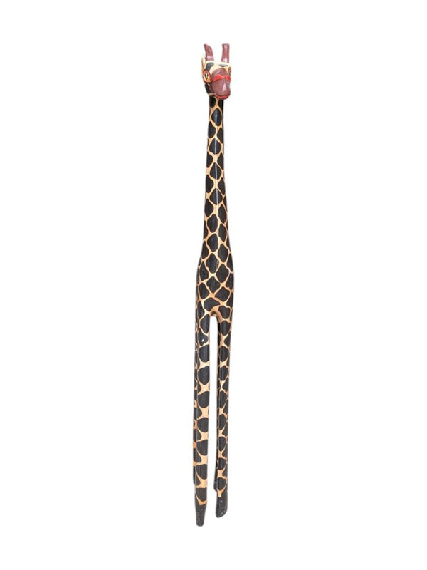 Pair of 2 Red-eyed Wooden Giraffes