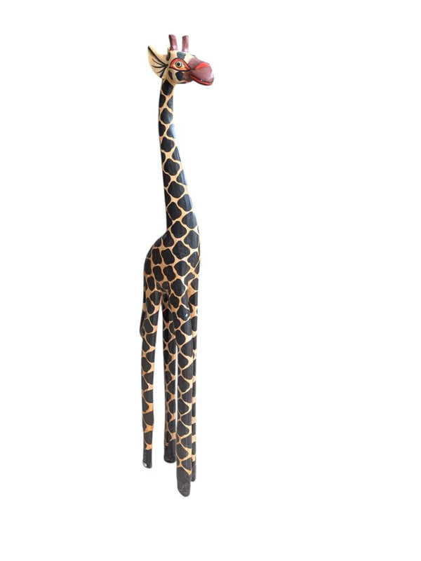 Pair of 2 Red-eyed Wooden Giraffes