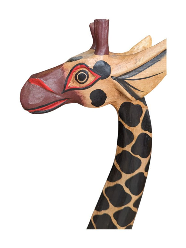 Pair of 2 Red-eyed Wooden Giraffes