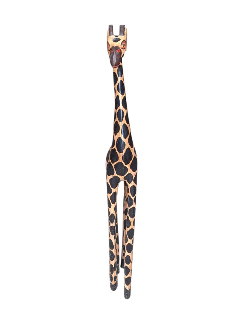 Pair of 2 Red-eyed Wooden Giraffes