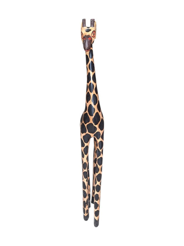 Pair of 2 Red-eyed Wooden Giraffes