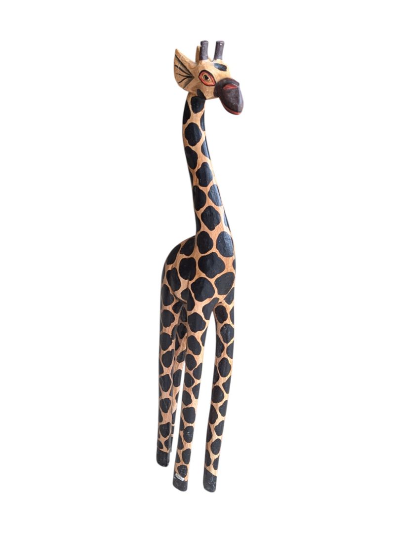 Pair of 2 Red-eyed Wooden Giraffes