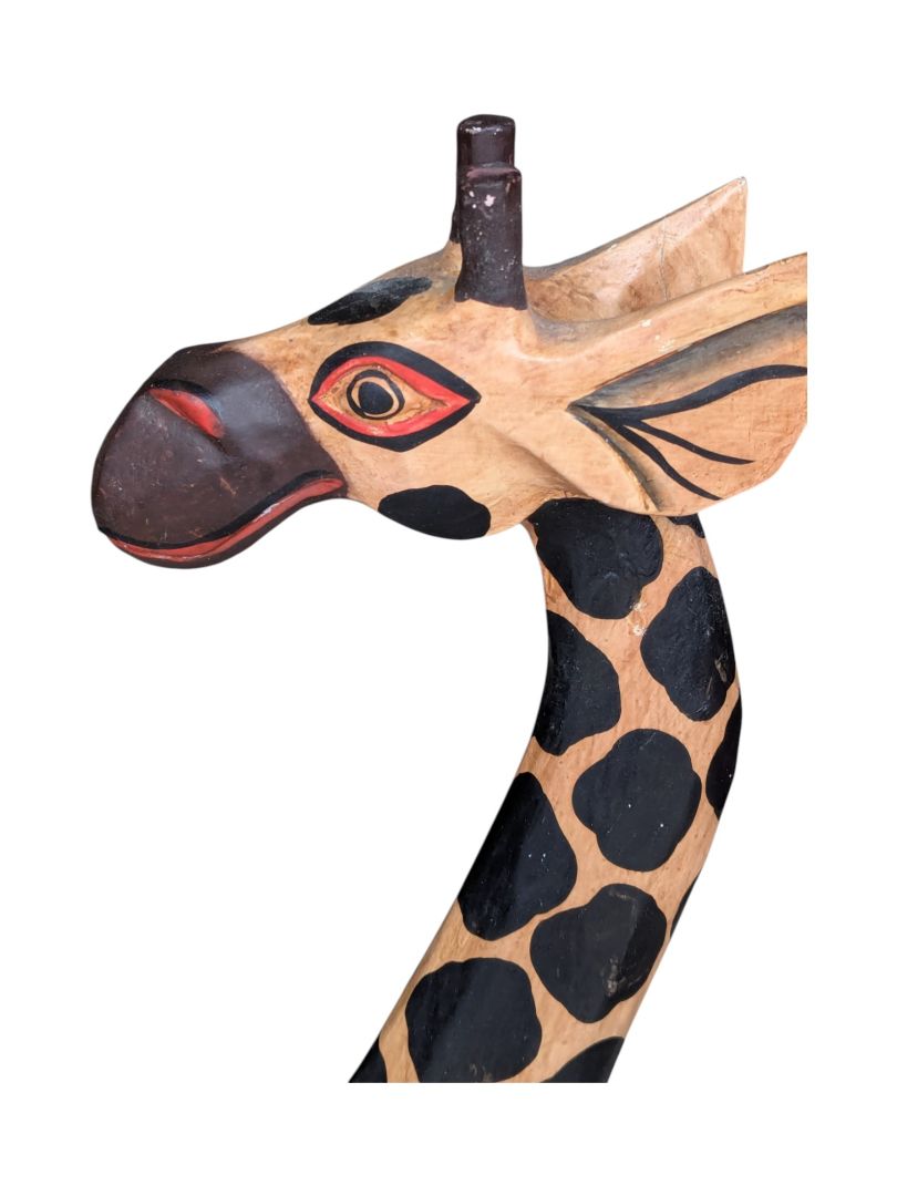 Pair of 2 Red-eyed Wooden Giraffes
