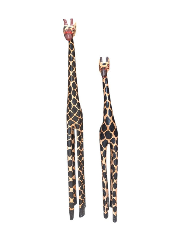 Pair of 2 Red-eyed Wooden Giraffes