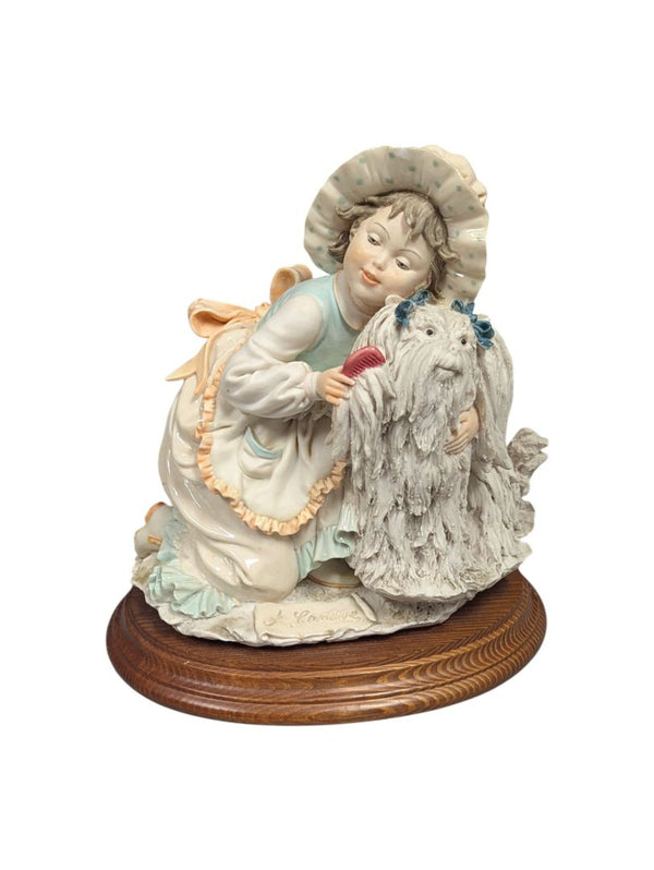 A. Belcari Girl and Dog Capodimonte Porcelain Sculpture