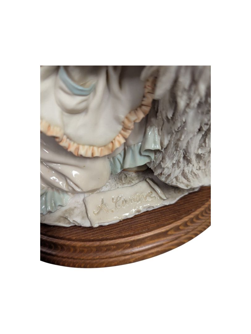A. Belcari Girl and Dog Capodimonte Porcelain Sculpture