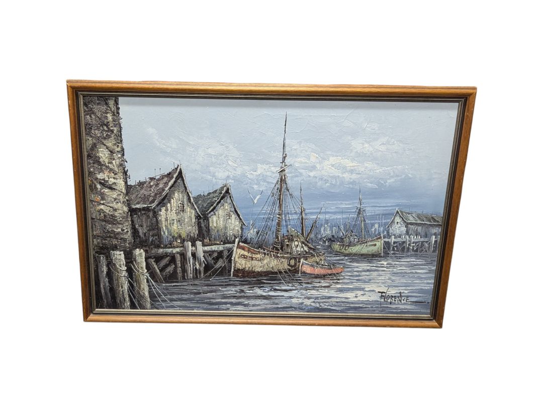 Florence Wilkins Furst Fishing Boats Oil Painting