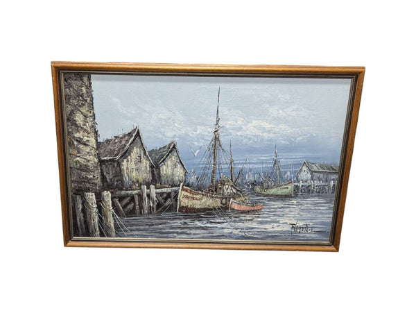 Florence Wilkins Furst Fishing Boats Oil Painting