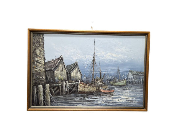 Florence Wilkins Furst Fishing Boats Oil Painting