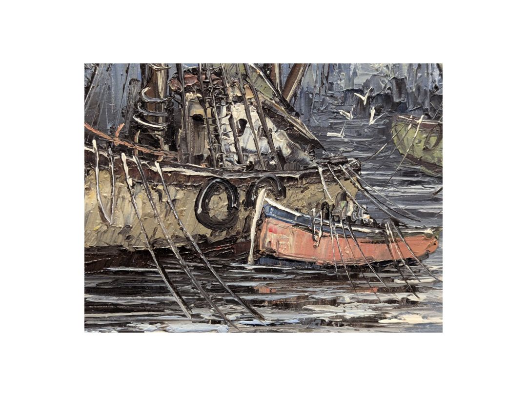 Florence Wilkins Furst Fishing Boats Oil Painting