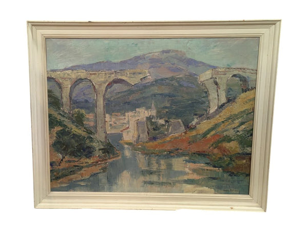 View of Brigde in Palaiseau, Paris Original Oil Painting by Daniel Bekking