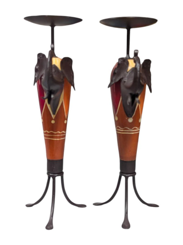 Pair of African Elephant Metal Candle Holder