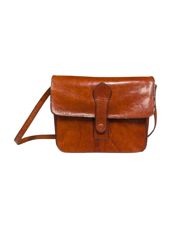 Vintage 70s Handmade Crossbody Leather Satchel Handbag