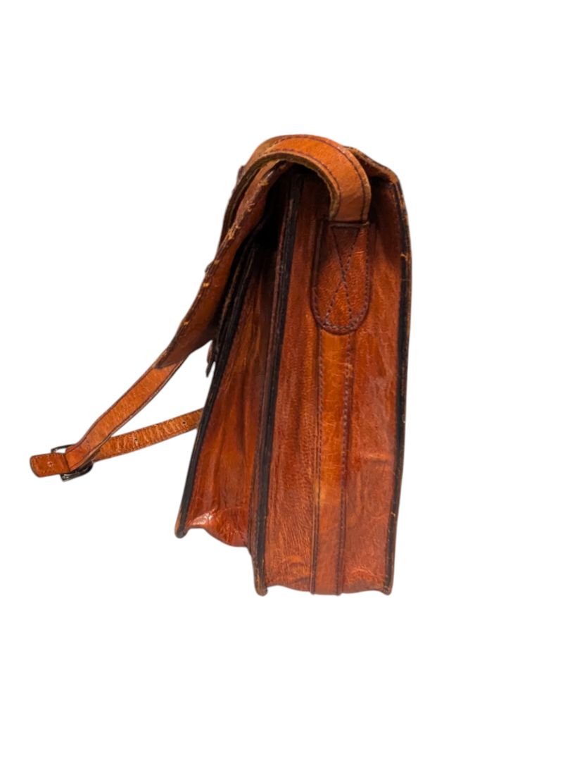 Vintage 70s Handmade Crossbody Leather Satchel Handbag