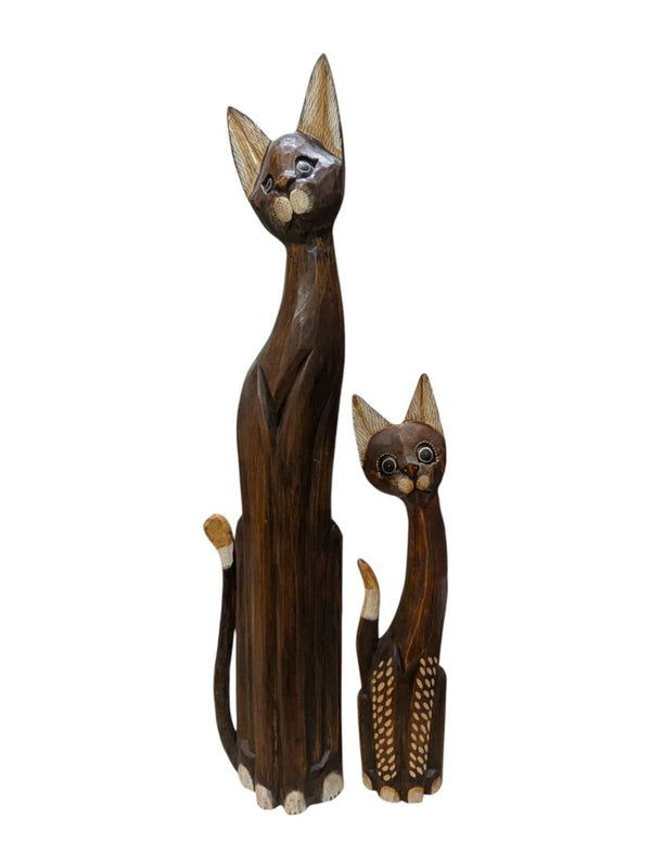 Pair of Hand Carved & Painted Folk Art Standing Cat Statues
