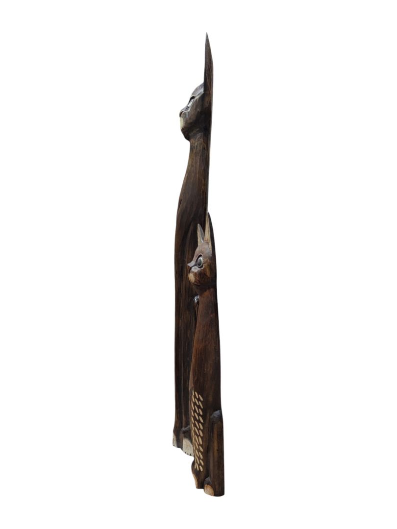 Pair of Hand Carved & Painted Folk Art Standing Cat Statues