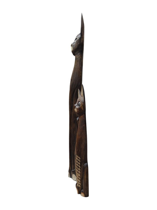 Pair of Hand Carved & Painted Folk Art Standing Cat Statues