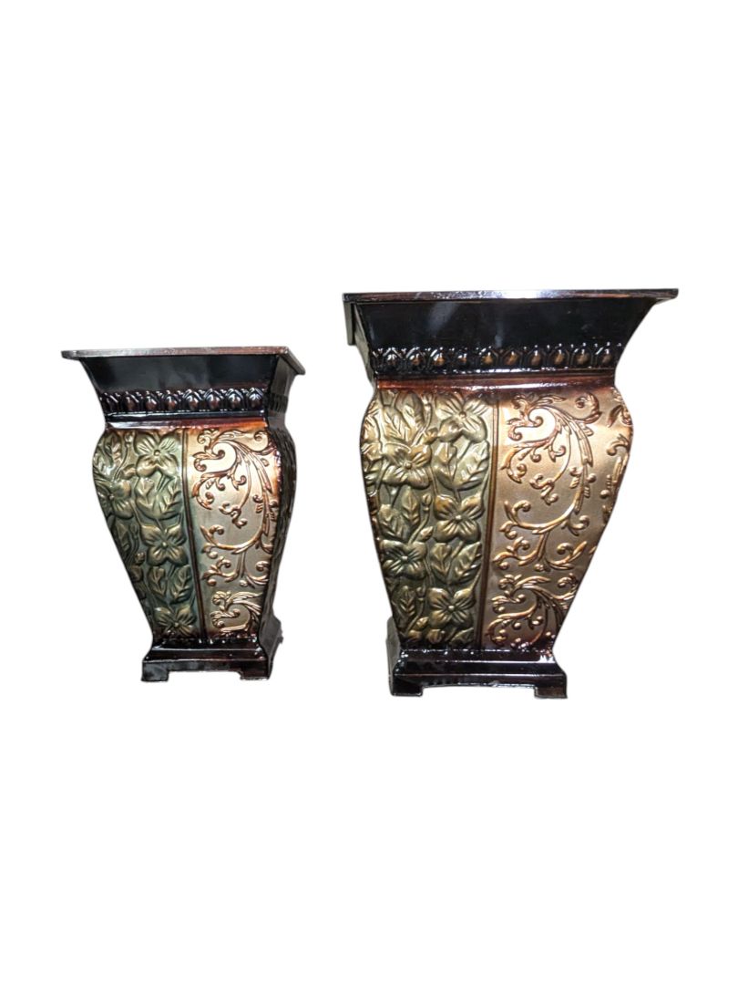 Pair of Lightweight Green & Golden Colour Metal Planter