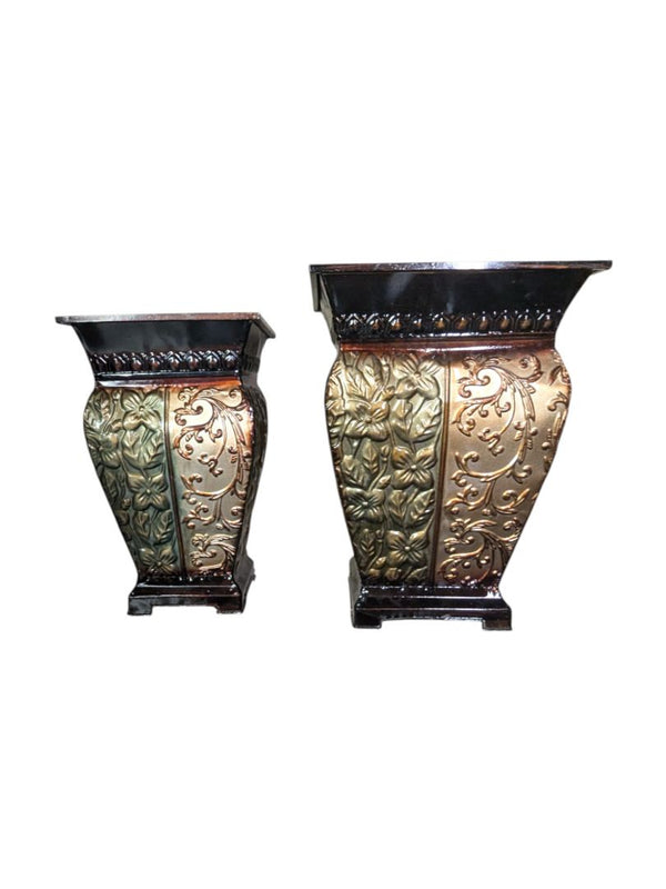 Pair of Lightweight Green & Golden Colour Metal Planter