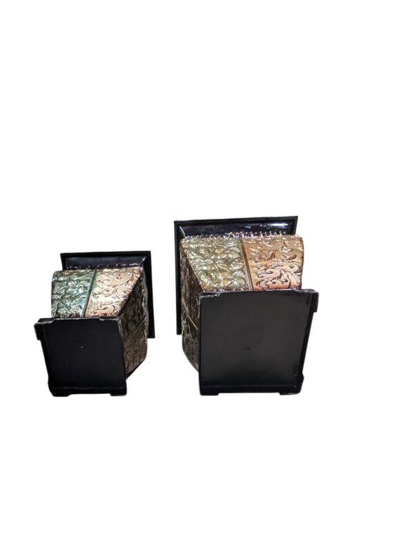 Pair of Lightweight Green & Golden Colour Metal Planter