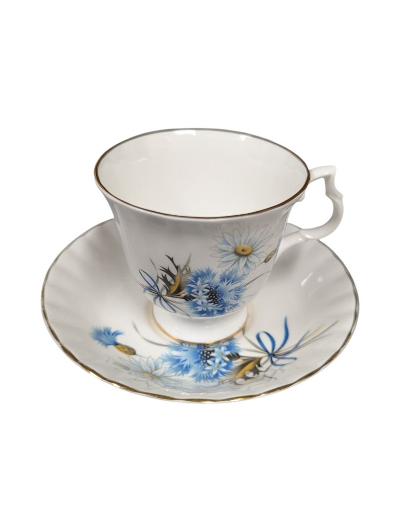 Set of 10 Bluebird Floral Cups and Saucers Vintage