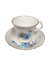 Set of 10 Bluebird Floral Cups and Saucers Vintage