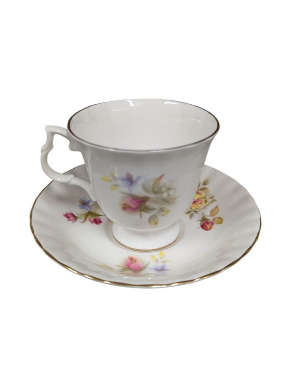 Set of 10 Bluebird Floral Cups and Saucers Vintage