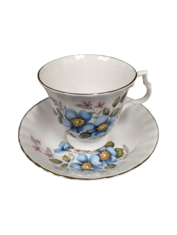 Set of 10 Bluebird Floral Cups and Saucers Vintage