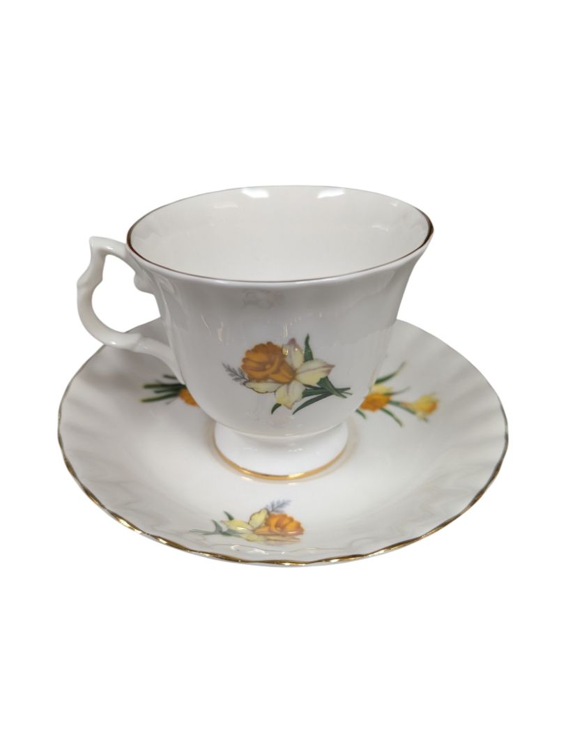 Set of 10 Bluebird Floral Cups and Saucers Vintage