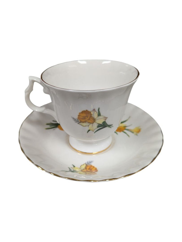Set of 10 Bluebird Floral Cups and Saucers Vintage